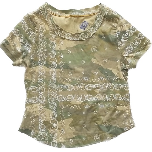 Anthropologie Pilcro Everyday Cropped Tee Bohemian Paisley Camo Print Size Large - Picture 5 of 8